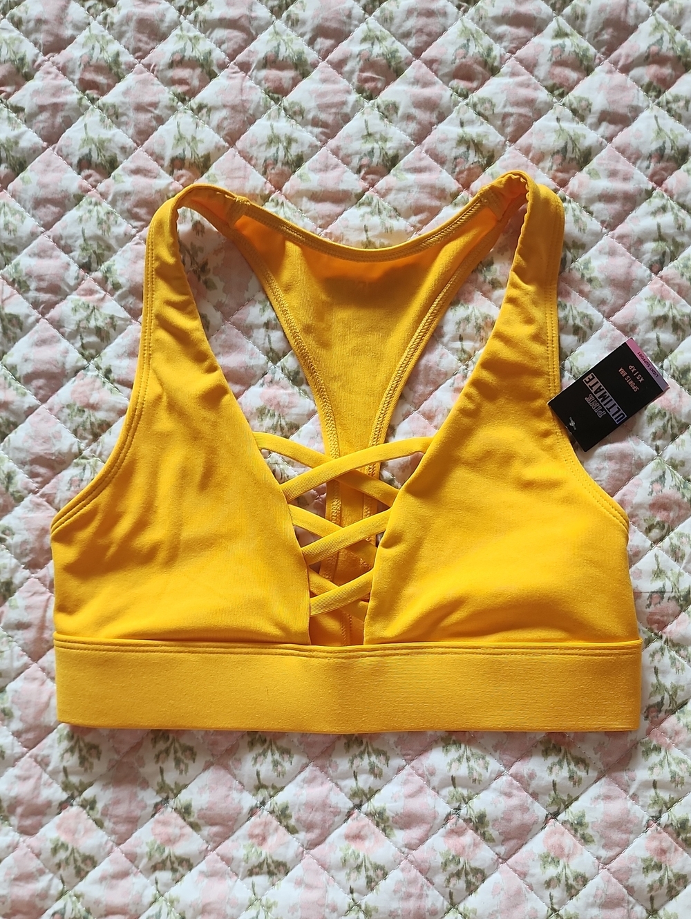 NWT Victoria's Secret PINK Sexy Yellow Crisscross Racerback Sports Bra XS / XP